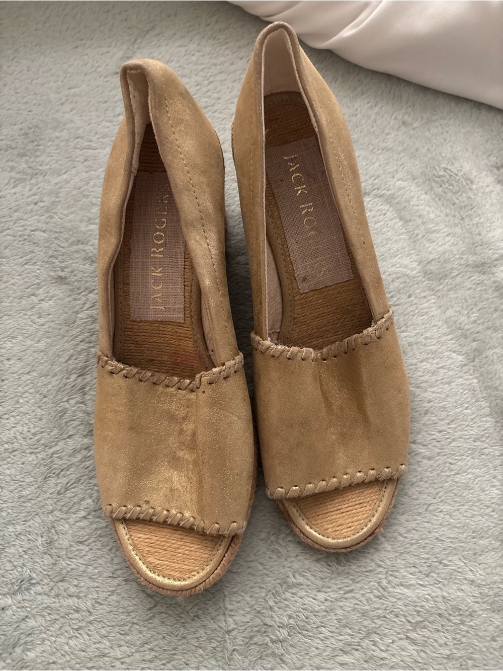 Jack Rogers Tan Suede Espadrille Peep-Toe Flats